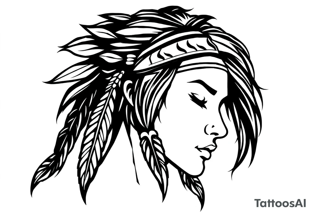 Female Native American dark hair tattoo idea