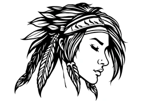 Female Native American dark hair tattoo idea