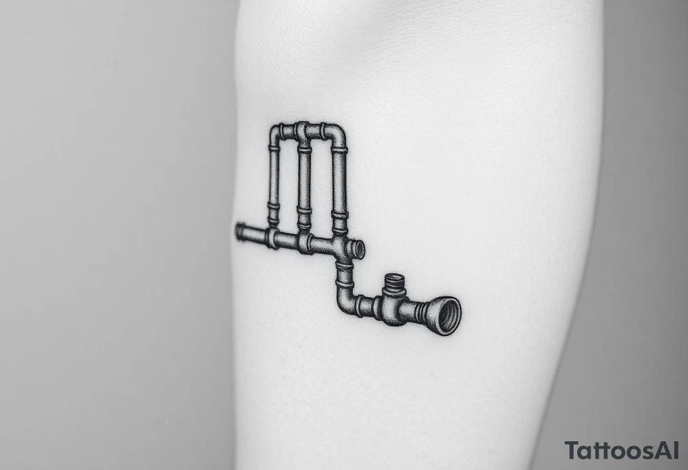extremely detailed system of thin plumbing pipes with each pipe ending without a curved pipe tattoo idea