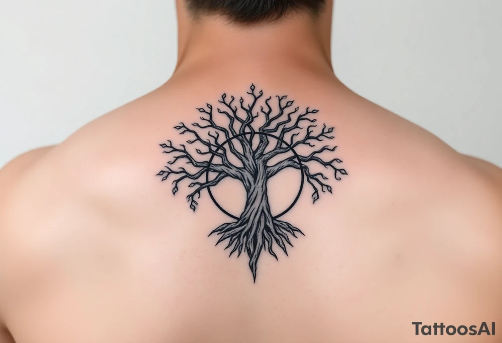 yggadrisl tree of life with circle tattoo idea