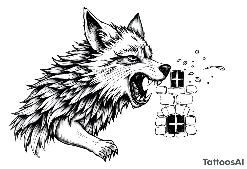Big bad wolf huffing puffing and blowing a brick house down tattoo idea