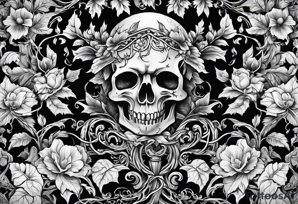 Leafy vines with grave yard tattoo idea