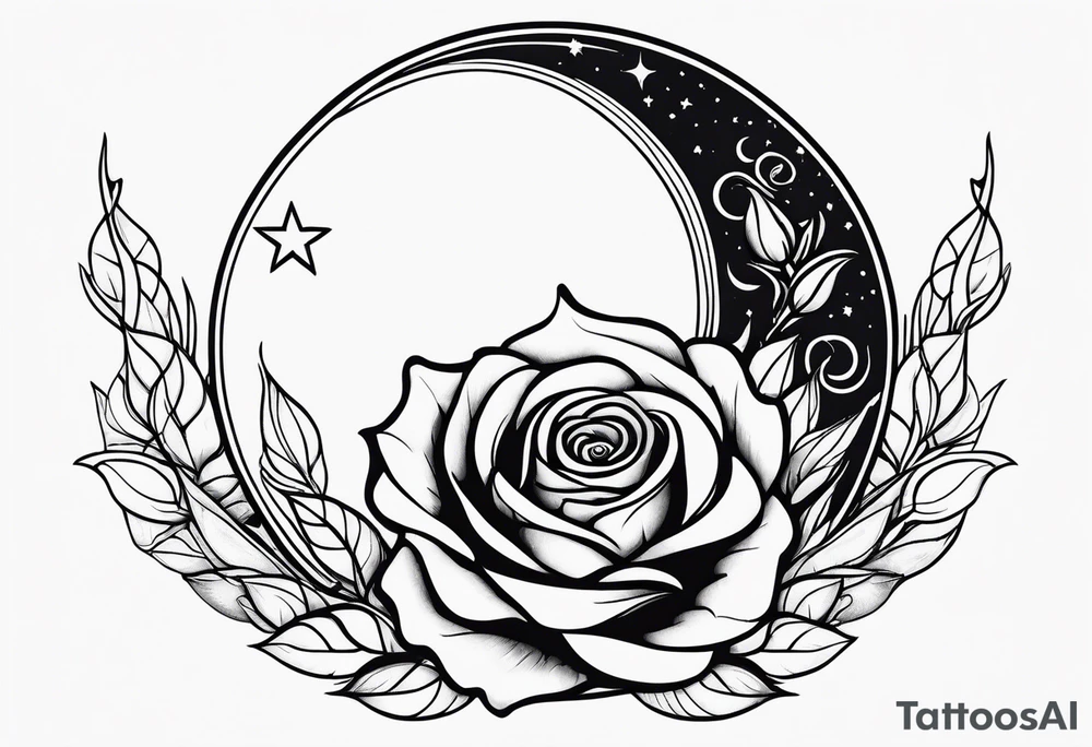 Moon with a rose wrapped around tattoo idea