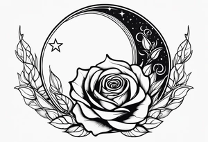 Moon with a rose wrapped around tattoo idea
