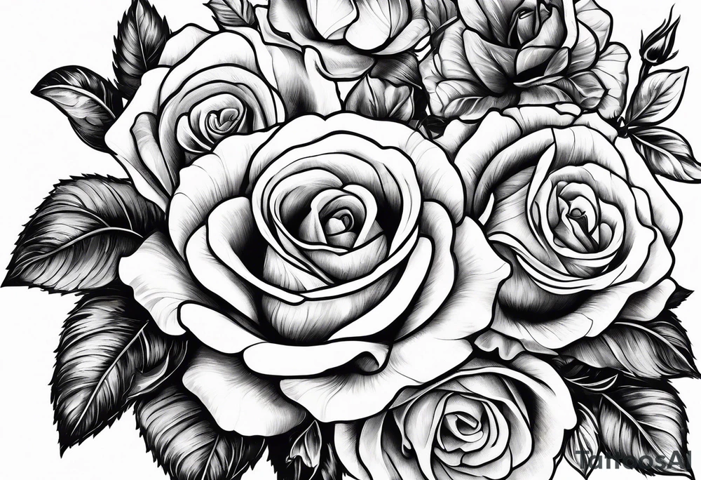 roses and violets with greenery tattoo idea