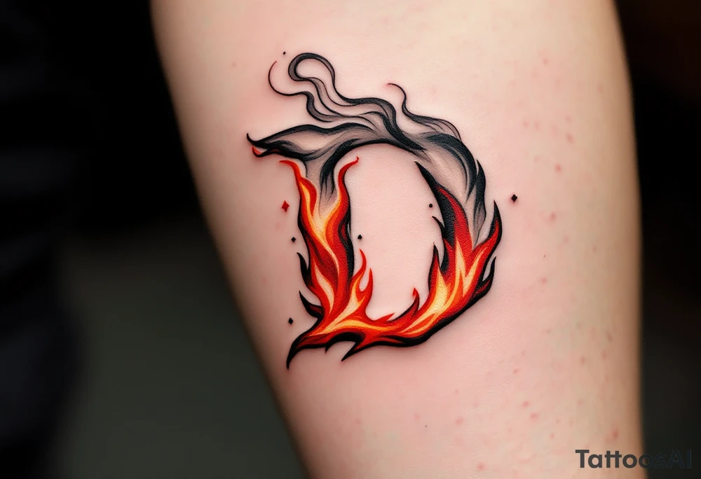 Fire & Smoke D – A fiery D with bright red and orange flames licking up the sides, with smoky gray wisps rising off the top. tattoo idea