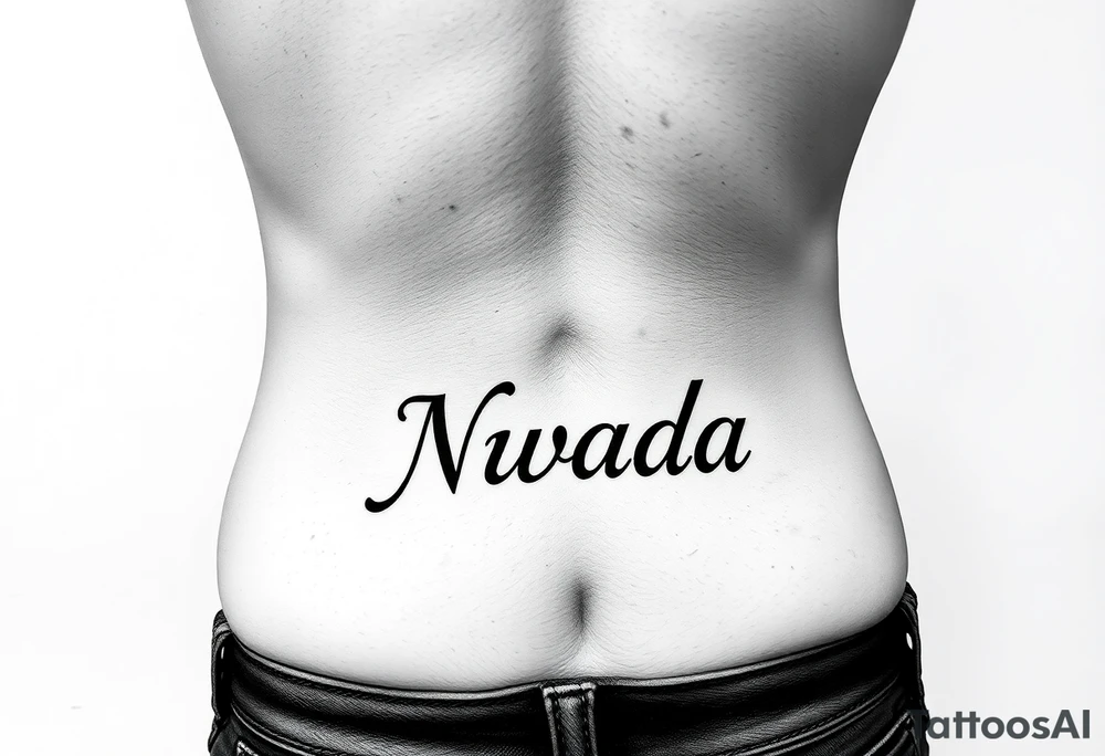 a woman's waist with the word "Nwada" written on her waist tattoo idea