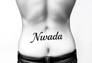 a woman's waist with the word "Nwada" written on her waist tattoo idea