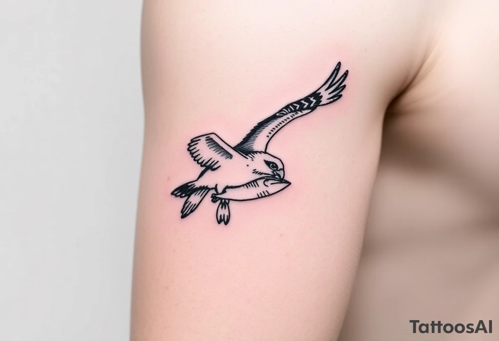 Osprey in flight with fish grasped between its talons tattoo idea