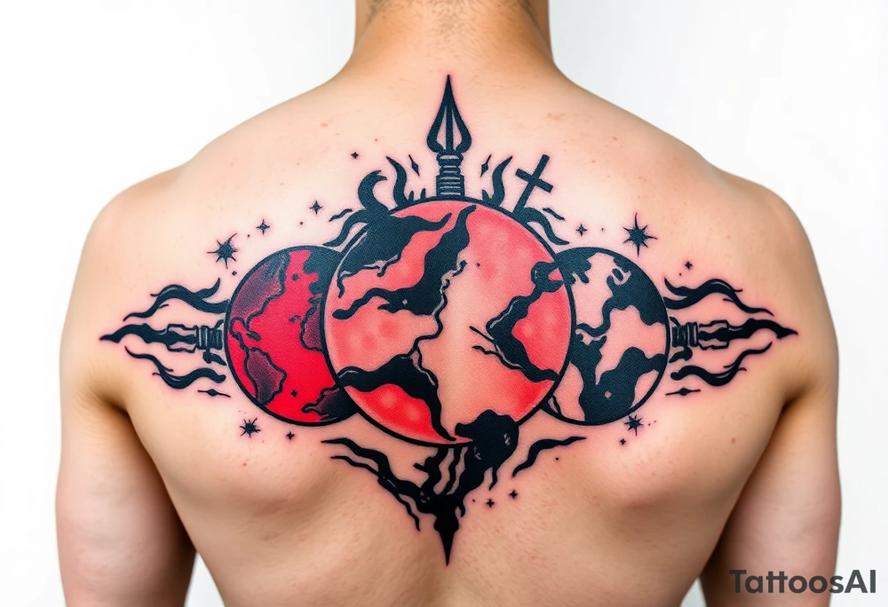 3 planet horizontal. Color Black and red with more black tattoo idea