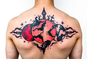 3 planet horizontal. Color Black and red with more black tattoo idea