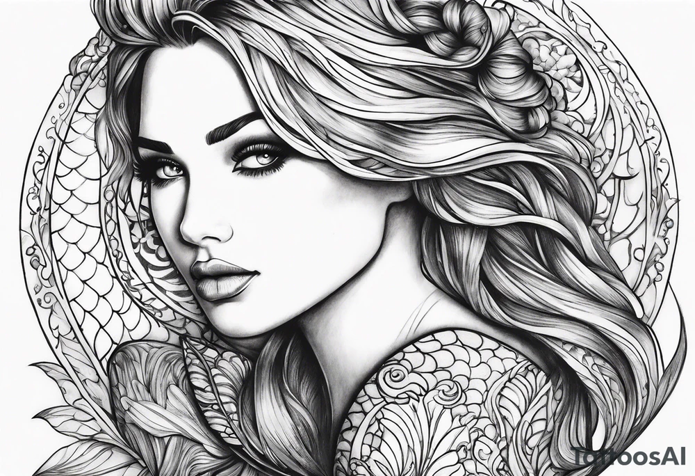 Draw me a nice magical mermaid fish tail tattoo idea