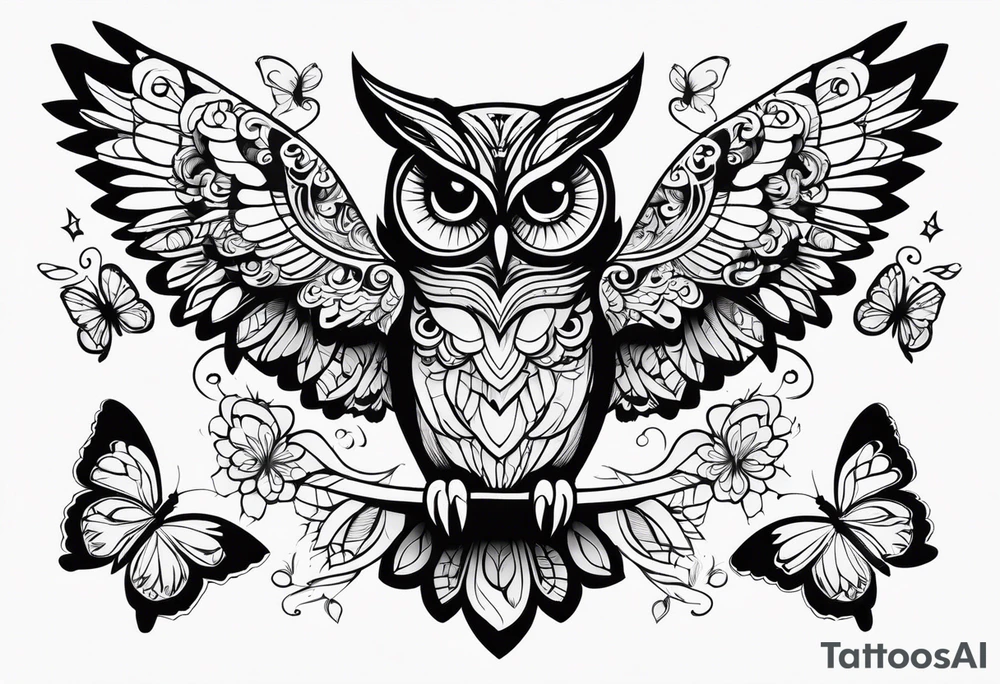 Owl and butterflies tattoo idea