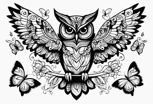 Owl and butterflies tattoo idea