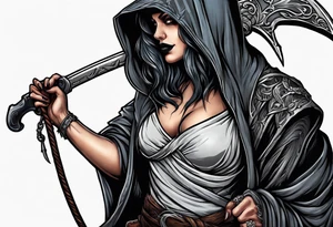 A female werewolf grim reaper holding a scythe tattoo idea