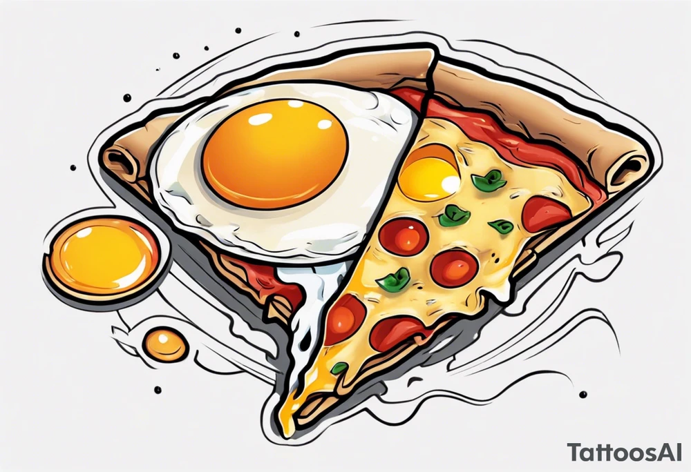 Pair fried eggs tattoo, where for the girl a small slice like a pizza triangular and for the guy the rest of the fried eggs tattoo idea