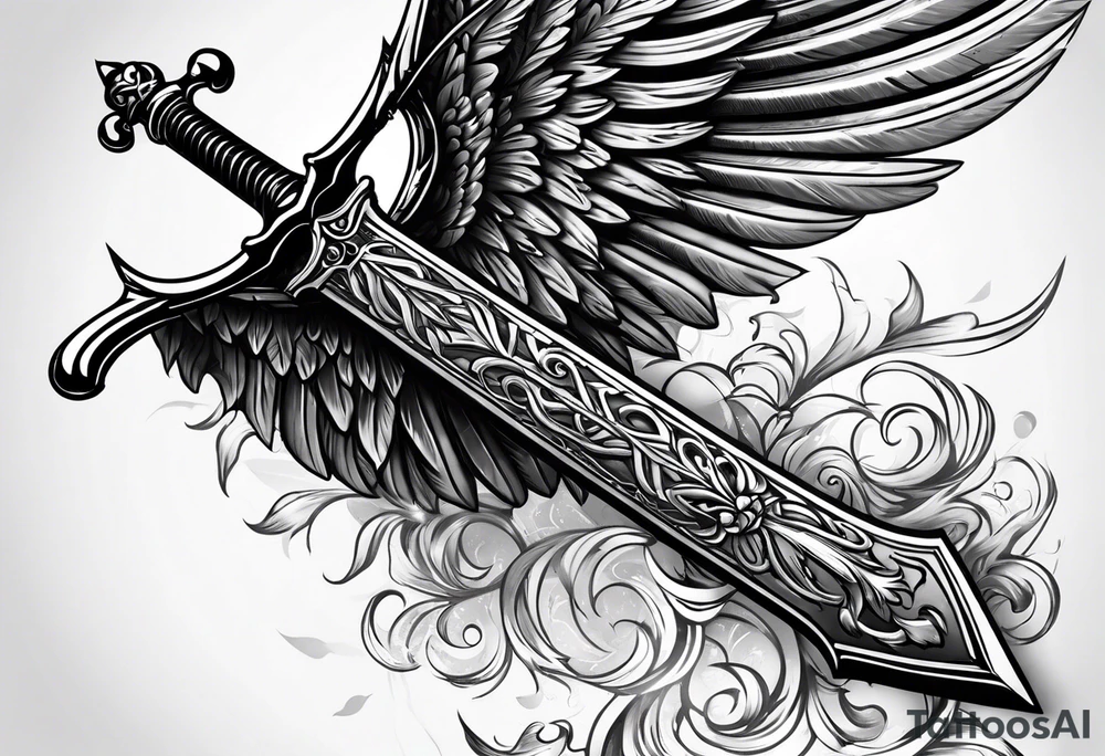 Sword with angel wing tattoo idea