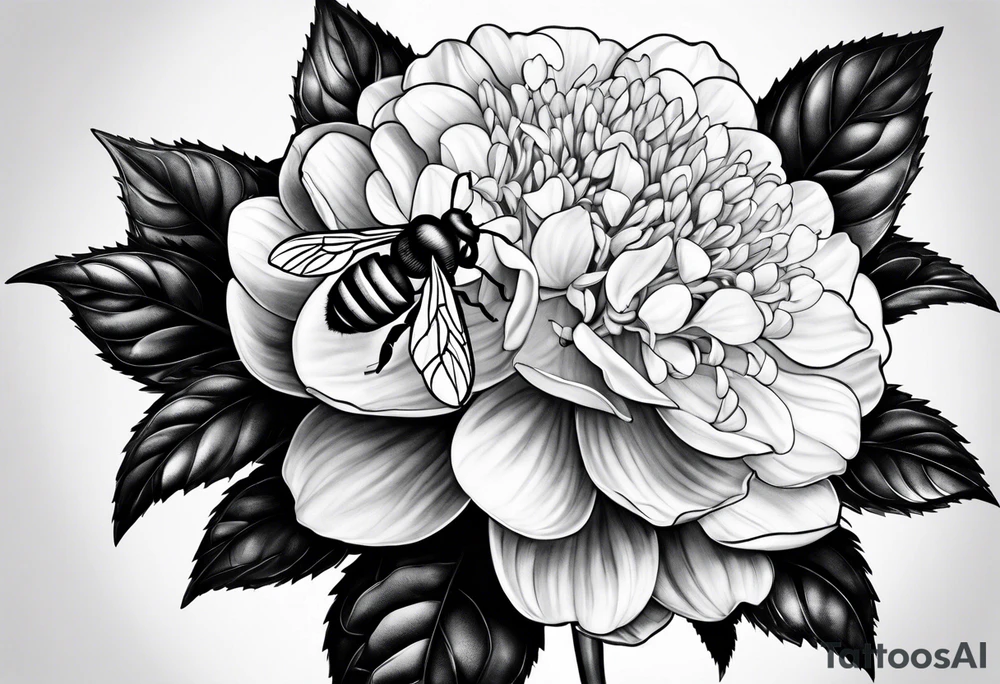 3 in by 2 in minimalist no color tattoo for forearm of a Hydrangea and bee tattoo idea