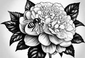 3 in by 2 in minimalist no color tattoo for forearm of a Hydrangea and bee tattoo idea