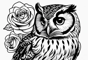 Barred owl with a single rose tattoo idea