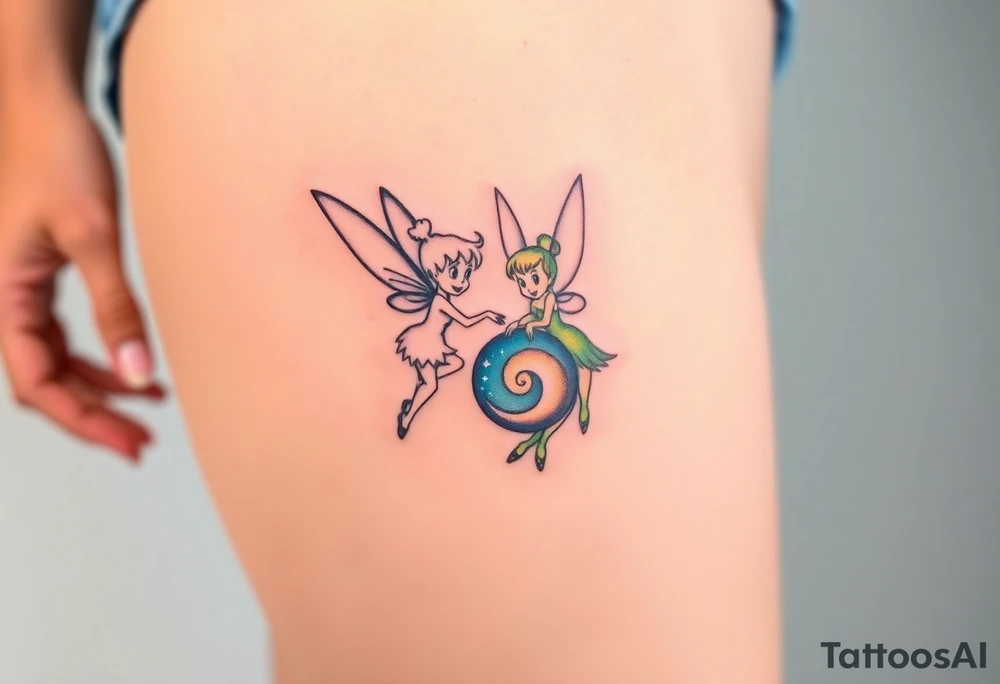 Walt Disney  winter tinker bell and summer tinker bell  in the form of a ying yang tattoo idea