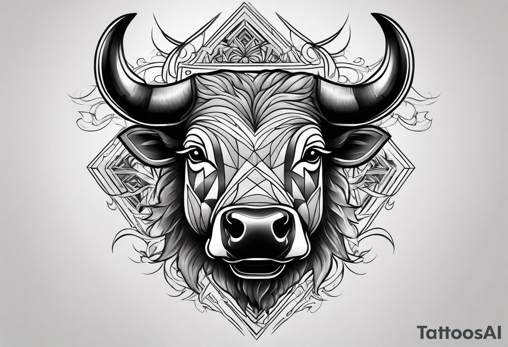 raging bull head busting through tattoo idea