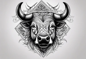 raging bull head busting through tattoo idea