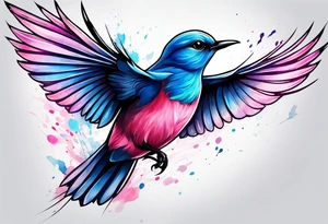 pink and blue bird in flight tattoo idea