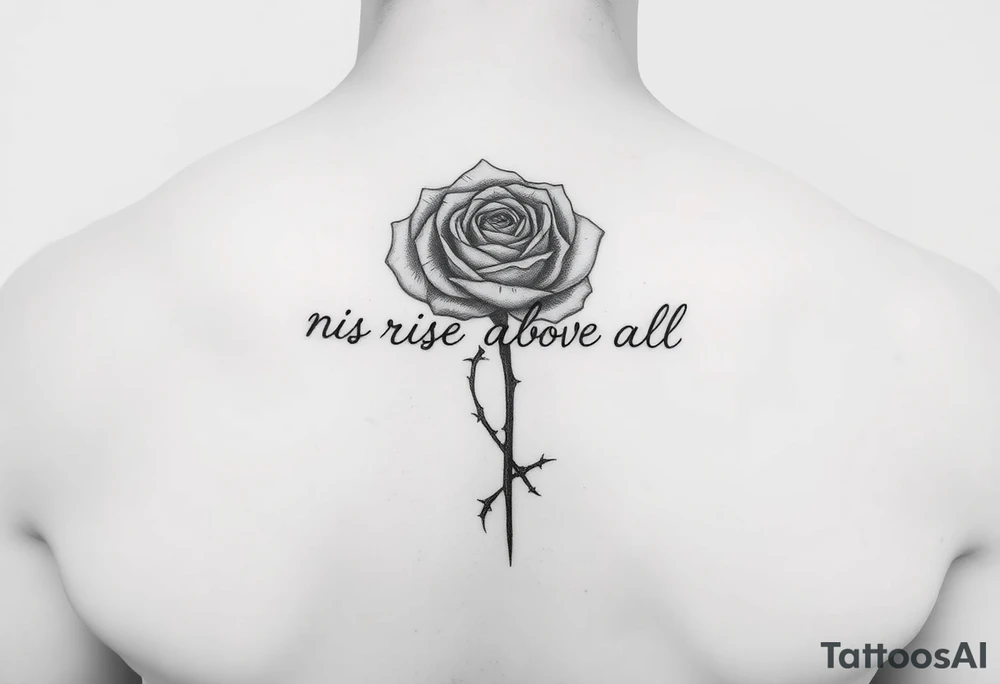 forearm rose tattoo with thorns saying rise above all tattoo idea