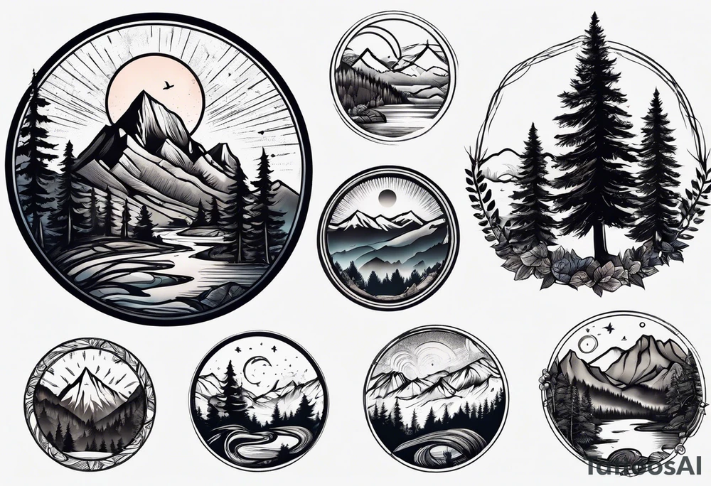 small circle shape trees mountain tattoo idea