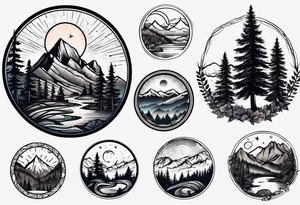 small circle shape trees mountain tattoo idea