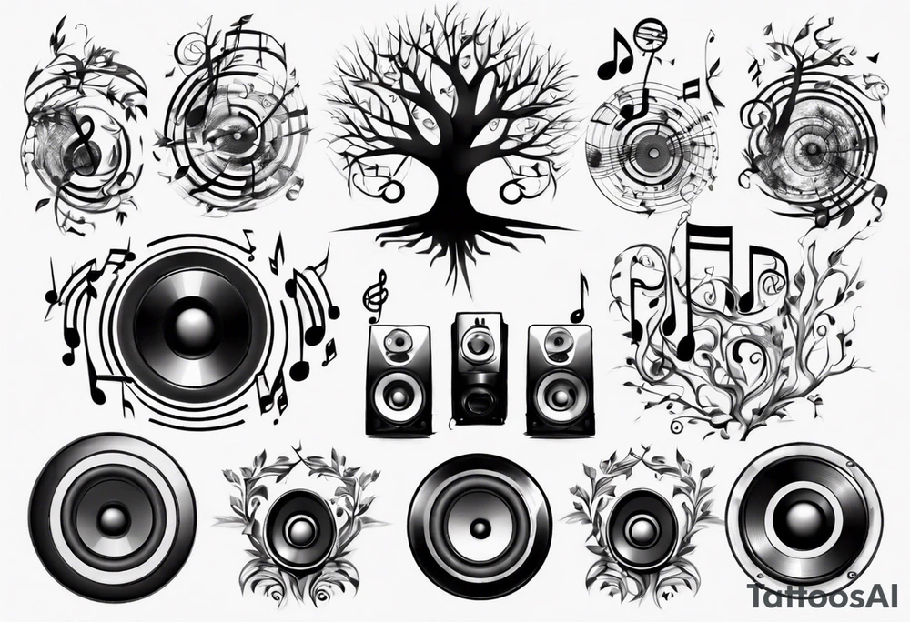 music speaker note tree tattoo idea