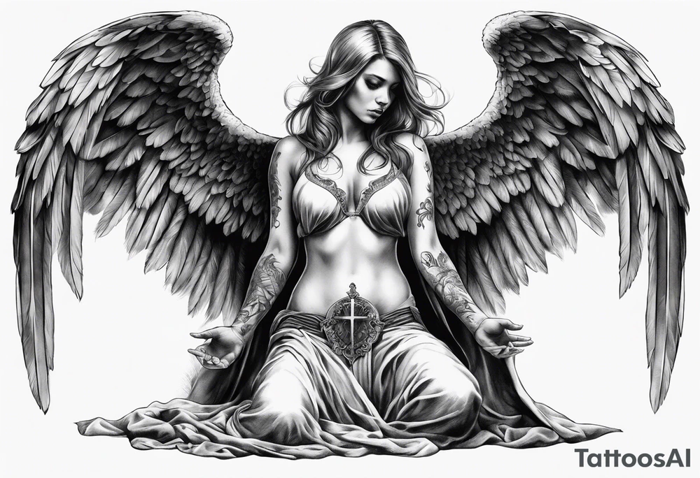 realistic full body of angel of death, fwithout face tattoo idea