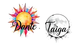 The name "Dante" in the sun and the name "Taiga" in the moon tattoo idea