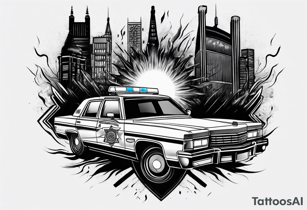 Police car on fire tattoo idea