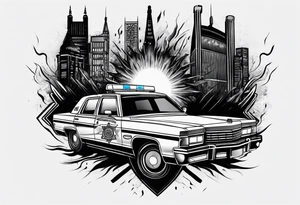 Police car on fire tattoo idea