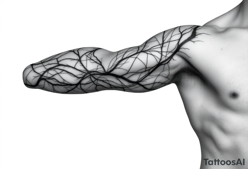 Lines that run/scattered across the veins, creating almost wound-like feel and is abstract linear. Almost paintbrush effects too. But not too many lines. tattoo idea