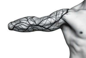 Lines that run/scattered across the veins, creating almost wound-like feel and is abstract linear. Almost paintbrush effects too. But not too many lines. tattoo idea