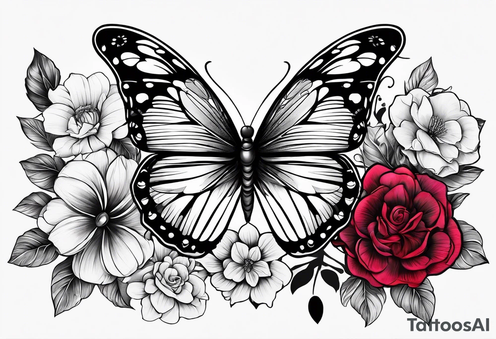 Generate a feminine tattoo: 
flowers and butterflies.
Generate in small feminine font: Ruby tattoo idea