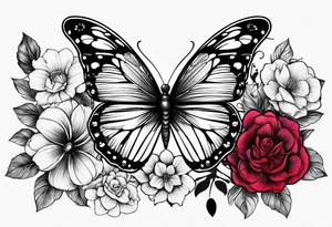 Generate a feminine tattoo: 
flowers and butterflies.
Generate in small feminine font: Ruby tattoo idea
