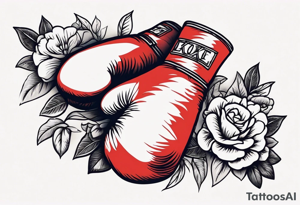 boxing gloves and flowers around the gloves  bold colors traditional old school vintage tattoo idea