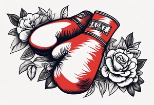 boxing gloves and flowers around the gloves  bold colors traditional old school vintage tattoo idea