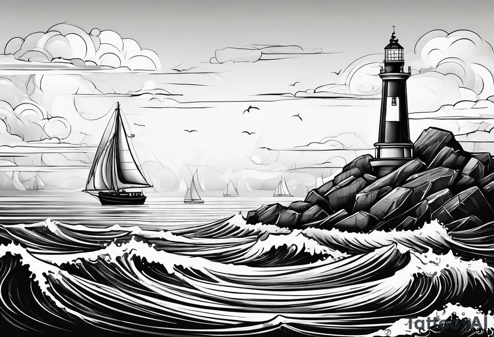 phare maritime dans un bateau a voiles. tattoo idea