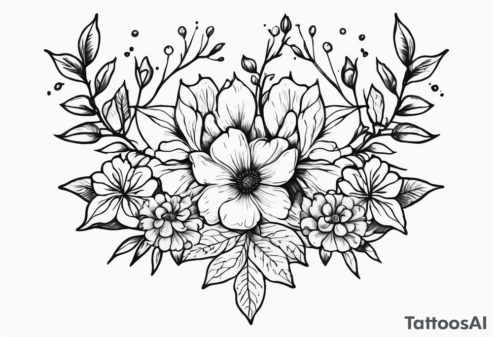 Vertebrae, branches, flowers tattoo idea