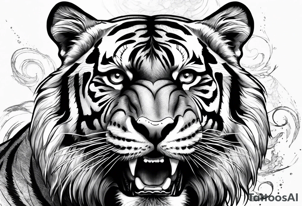powerful tiger, mouth opened, looking at left tattoo idea powerful tiger, mouth opened, looking at left tattoo idea