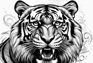 powerful tiger, mouth opened, looking at left tattoo idea
