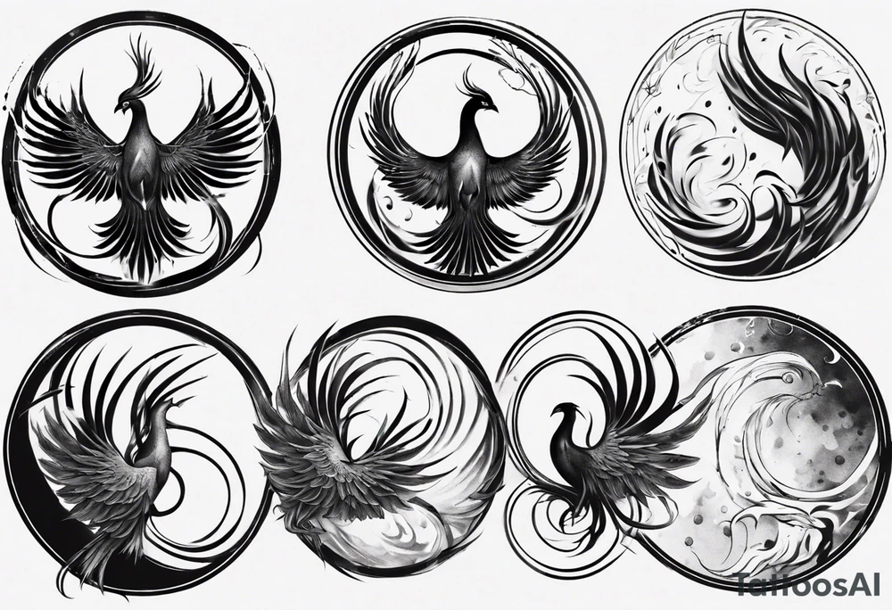 Phoenix rising blending in circles tattoo idea