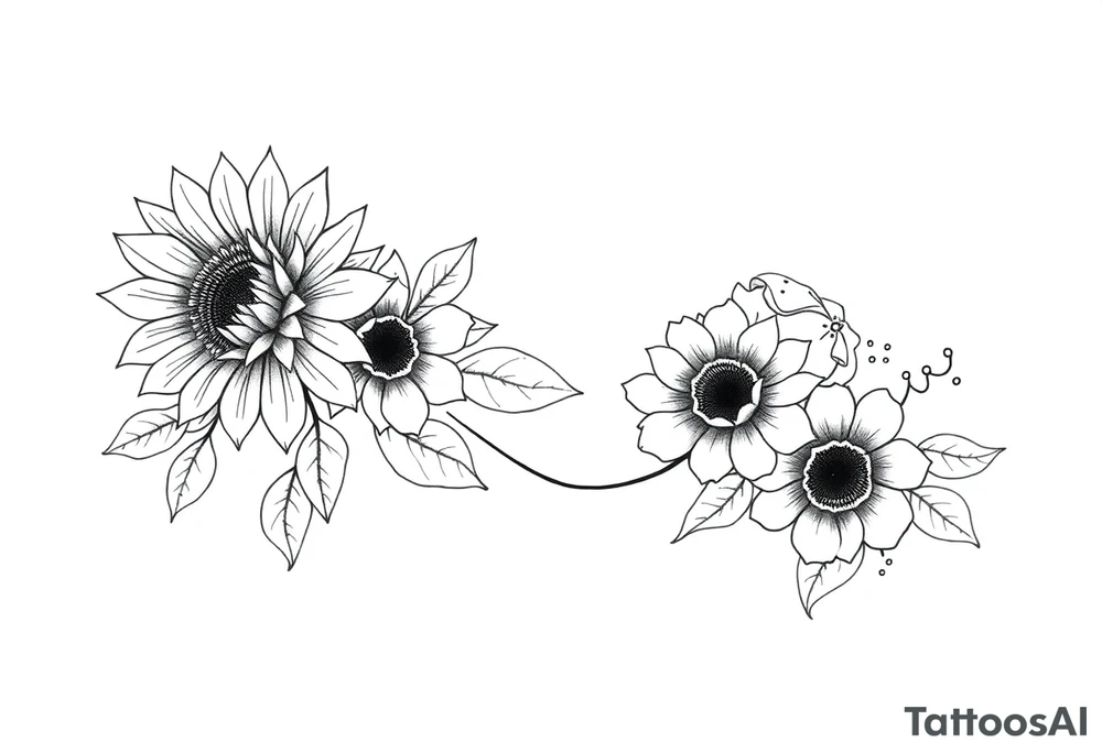 sunflower and roses  floral sleeve tattoo tattoo idea