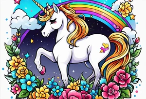 Rainbow unicorn anime kawaii cute tattoo idea