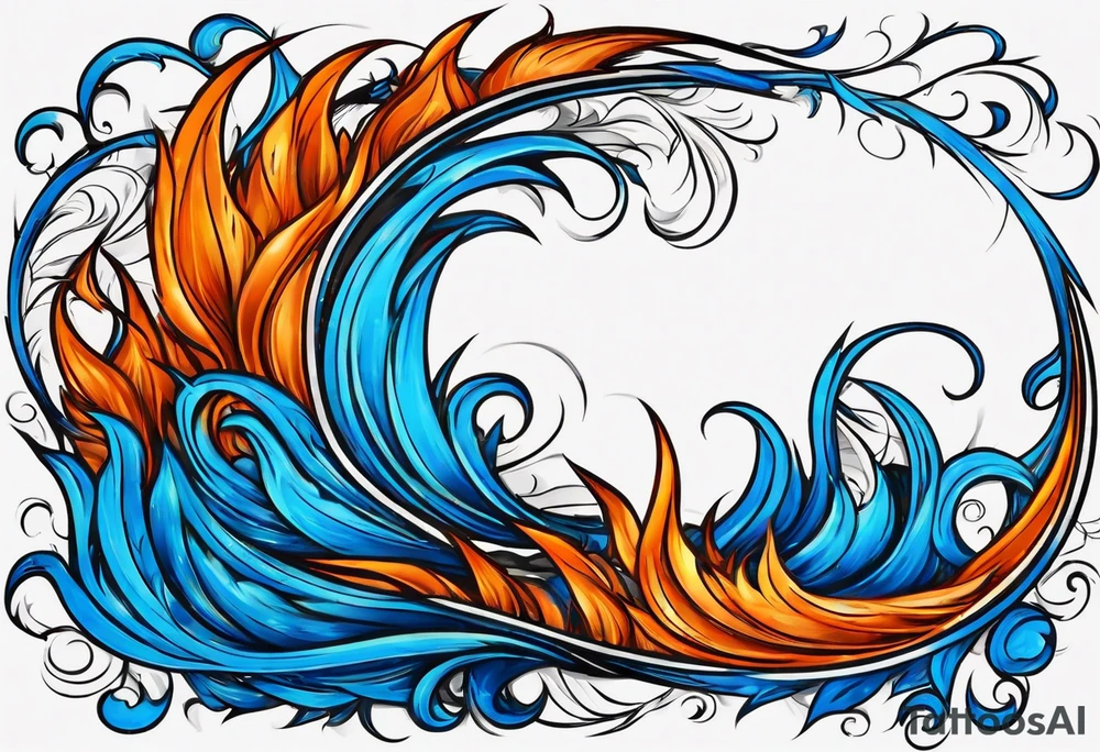 Blue and orange flame that has a half square thin line border. Make it as small as possible. The tattoo should be the size of a half dollar coin. tattoo idea